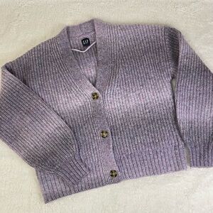 GAP Chunky Knit Cardigan Sweater Button Front Women’s Large Purple Ombré V Neck